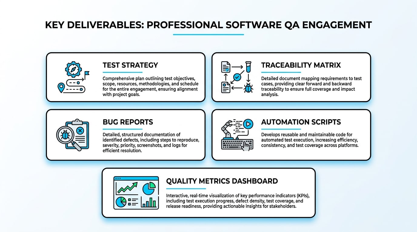 QA success metrics dashboard showing defect detection efficiency and automation pass rates